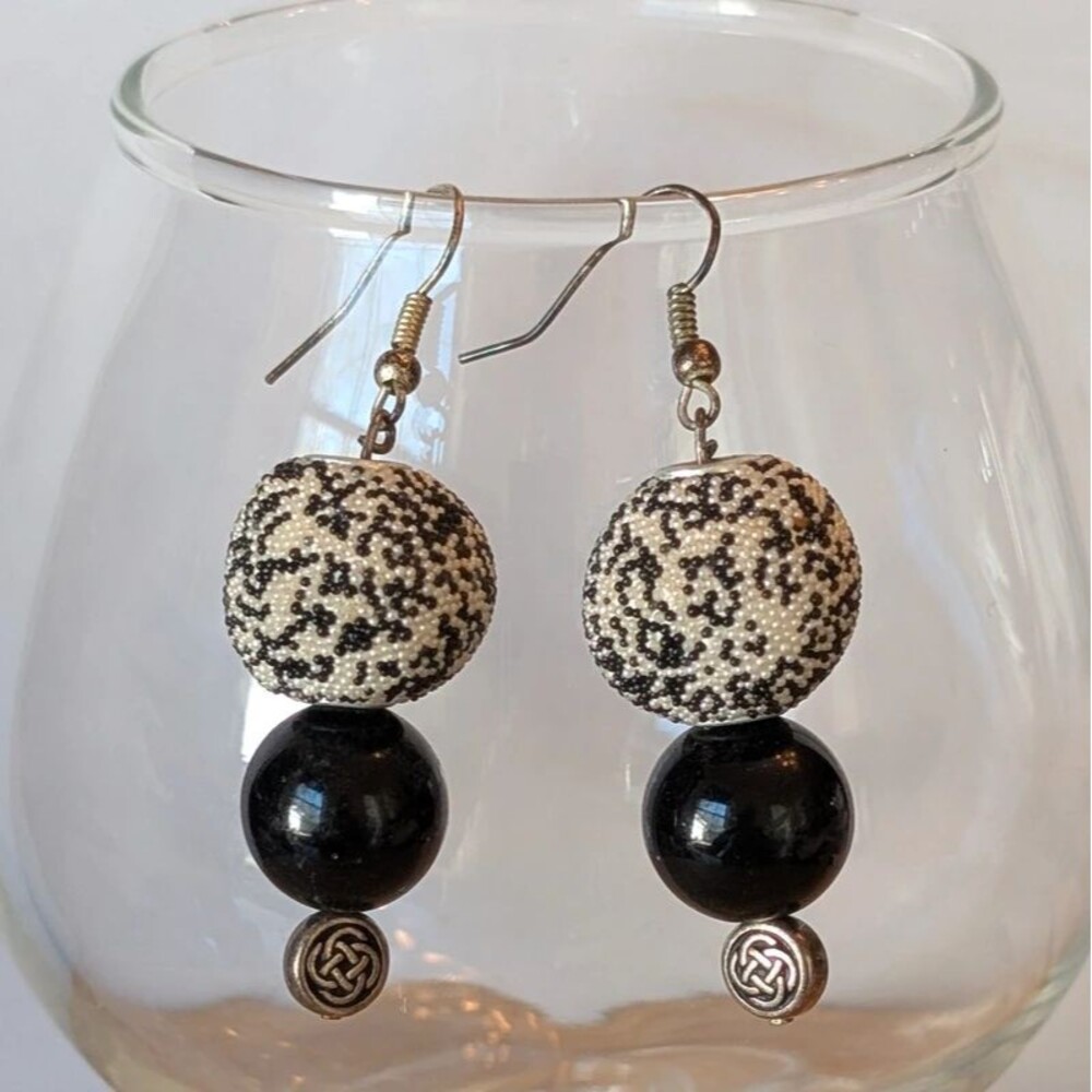 Black and Cream Chunky Beaded Earrings